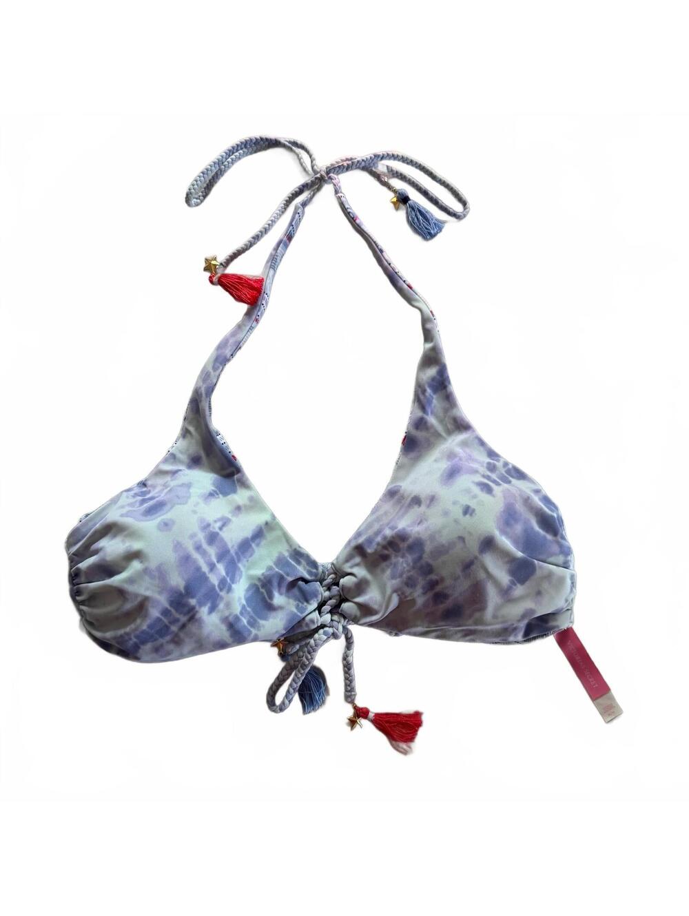 NWT Victoria Secret Reversible Bikini Top Medium Sky Blue Tie Dye Tassel Halter